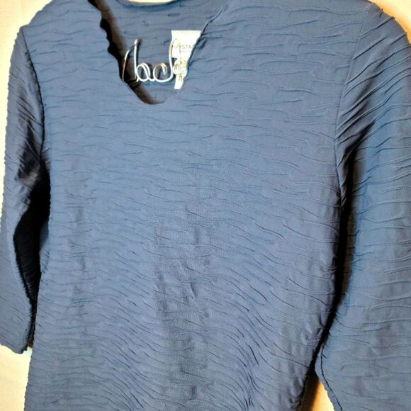 Haystacks Blue Indigo Crinkle Brazilian Surreal Textured Top Size Small - Picture 2 of 9